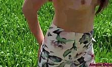 little cutie sucks stranger's monster cock outside then gulps his hot cum