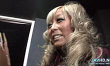 stockinged japanese legs spread wide for intense pussy fingering action