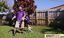 tiny cheer babe ditches game rides stepdad's cock cowgirl harder than screams