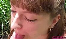 little cutie sucks stranger's monster cock outside then gulps his hot cum