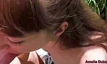 little cutie sucks stranger's monster cock outside then gulps his hot cum