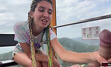 Ferris Wheel Thrill: Stranger Jerks Huge Cock, Swallows Every Drop Publicly