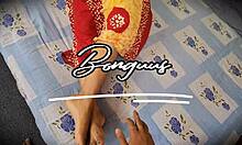 Desi stepmom footjobs then fucks her wet hairy pussy