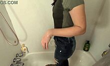 amateur wife holds pee desperate before golden shower fetish play