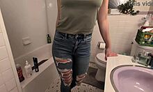 amateur wife holds pee desperate before golden shower fetish play