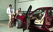 classy lingerie babe rides driver's cock for anal fun in trunk