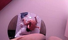 cuckold's friend licks pussy thong aside then pounds missionary hard