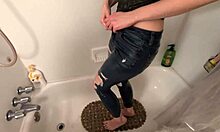 amateur wife holds pee desperate before golden shower fetish play