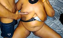 horny milf bbw gives sloppy blowjob then tits job in twosome