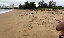 babe can i cum on your tits while flashing cock on beach?