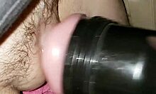 damn this sexy black babe deepthroats blowjob toy up close til massive cumshot