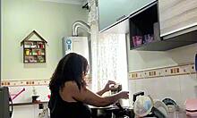 Chubby Latina Housewife Jiggles Fat Belly And Big Ass Cooking In Panties In Kitchen