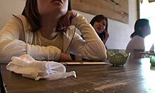 Two chubby Japanese backpackers creampie older guys in hostel dorm