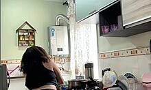 Chubby Latina Housewife Jiggles Fat Belly And Big Ass Cooking In Panties In Kitchen