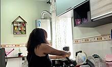 Chubby Latina Housewife Jiggles Fat Belly And Big Ass Cooking In Panties In Kitchen