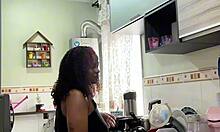 Chubby Latina Housewife Jiggles Fat Belly And Big Ass Cooking In Panties In Kitchen