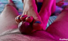 sexy asian milf gives pov footjob handjob ending cum on toes