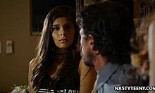 Karlie Montana sneaks into the bathroom for steamy lesbian play with her stepdaughter Katya Rodriguez's wet milf pussy.