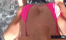 wet latina drains cum from fat cock poolside