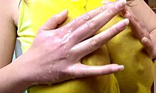 Huge Boobs Big Nipples Babe Oiled Up Masturbates Kitchen Dildos Wet Pussy