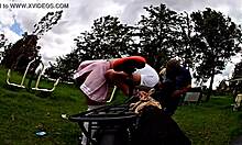 Ladyboy Biker Skirt Flashes Pussy Outdoor Cumshot Ride