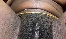 hairy ebony babe spreads WET PUSSY lips for solo play. muscular black girl fingers her dripping beaver close-up