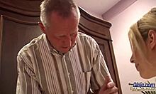 Naughty Grandpa Deepthroats Teen's Natural Tits Then Fucks Bent Over Doggystyle On Massage Desk With Cumshot Swallow
