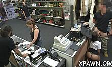 Slutty amateur gets her cunt roughly fucked missionary style in the store's backroom casting