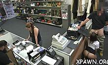 Slutty amateur gets her cunt roughly fucked missionary style in the store's backroom casting