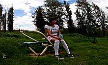 Ladyboy Biker Skirt Flashes Pussy Outdoor Cumshot Ride