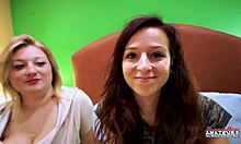 Busty blonde Faith and skinny ginger Katie share throbbing cock doggystyle cumshots