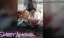 petite 18+ wife slips into sheer dress lingerie and thong flaunting small perky breasts