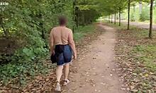 a busty mature milf cougar flashes huge natural saggy tits public outdoor