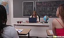 big tits milf teacher sucks and fucks two young black students' monster cocks