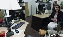 Sexy harlot boldly spreads legs for rough doggystyle pounding bent over in crowded shop competition