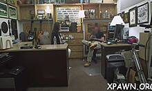 Sexy harlot boldly spreads legs for rough doggystyle pounding bent over in crowded shop competition