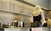 hot tight shaved pussy college girl tries fashion haul but ends in porn casting interview with big ass blonde coed in stockings skirt