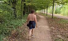 a busty mature milf cougar flashes huge natural saggy tits public outdoor