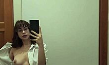 Horny college teen slut 18+ petite rips clothes stripping natural small tits shaved pussy closeup