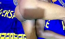 Curvy ebony babe with big tits and ass rides thick cock in bathroom reverse cowgirl