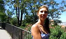 hot brunette receptionist begs for stranger's big cock facial straight in her eye