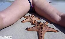 bbw milf wife squirms from remote vibrator on nude public beach