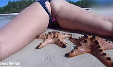 bbw milf wife squirms from remote vibrator on nude public beach