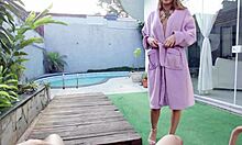 Priscila Belini slips into bikini by pool teasing boyfriend for intense hardcore fun