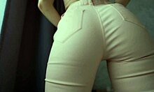 Brunette Babe's Jeans Ass Worship Jerk Fest