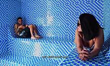 big ass colombian milf fucks young guy in public sauna... cum explodes on her face kylei ellish & dani clark