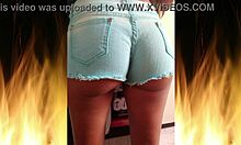 Skinny curly latina housewife flashes juicy wet pussy ass in fishnets