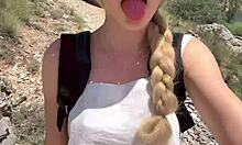 cute college blonde strips naked in jungle showing off her juicy curves