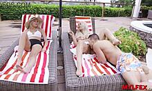 StepSon Devours StepMom And Teen Neighbor Pussies Poolside!