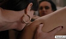 Watch this cute shemale pound her busty bestie’s pussy! 👅💦